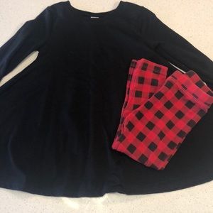 Long sleeve dress and black/red checkered pants